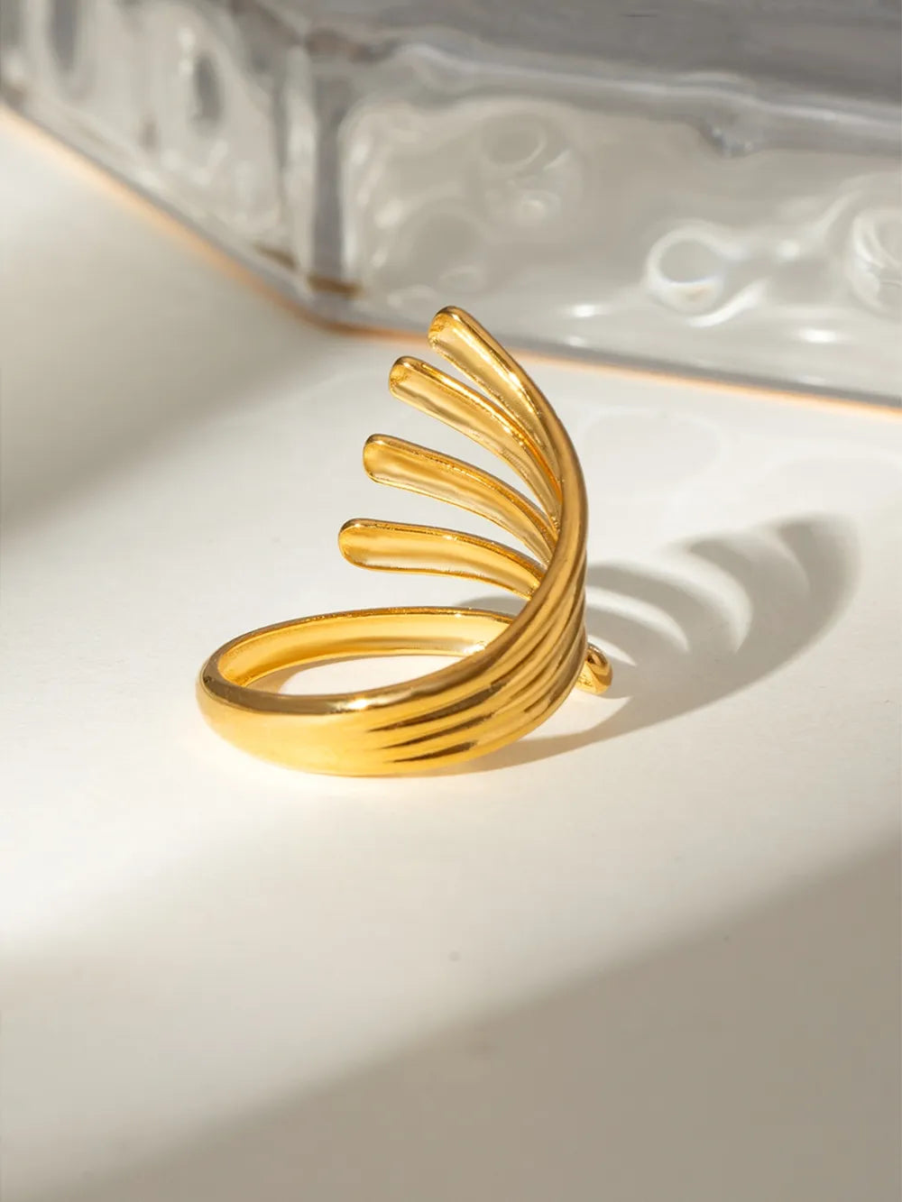 18K Gold-Plated Stainless Steel Irregular Lines Open Ring - alternate ring view
