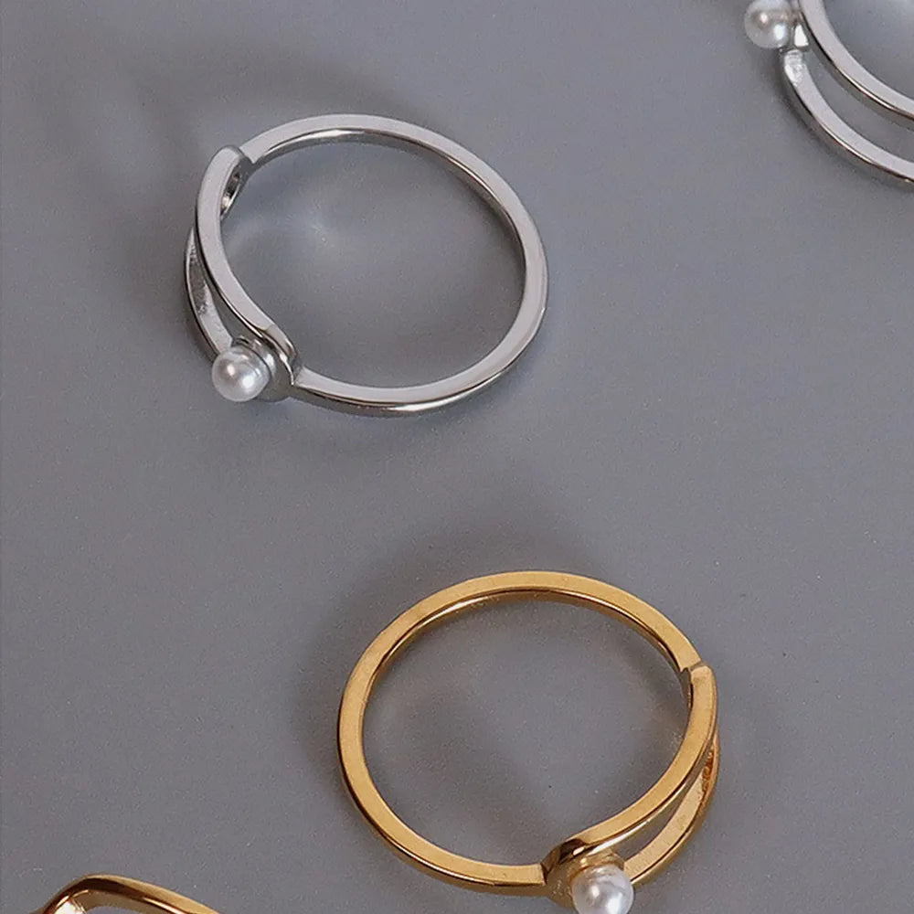 Synthetic Pearl Titanium Steel Ring - alternate ring view