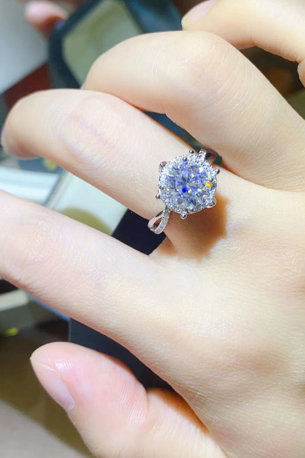 2 Carat Moissanite Sterling Silver Ring in Silver - women's ring