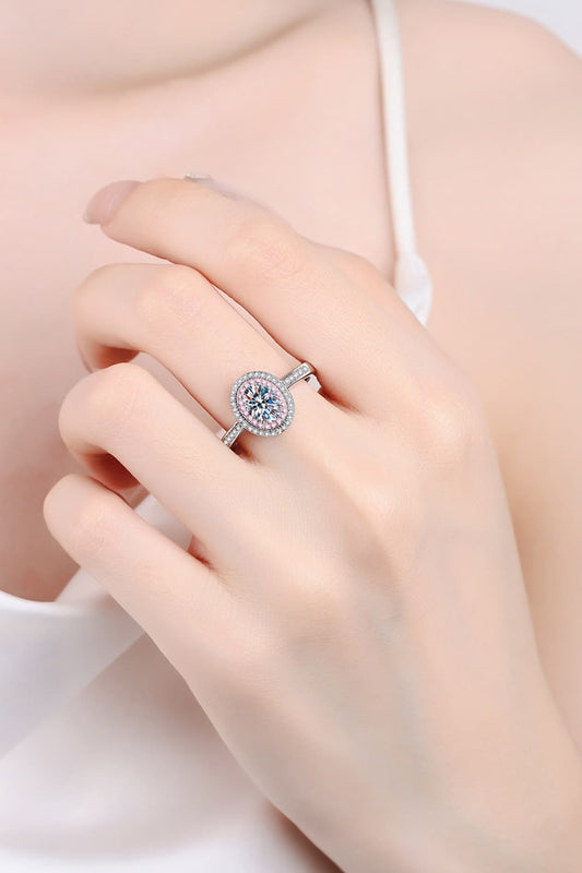 1 Carat Moissanite Sterling Silver Halo Ring in Silver - women's halo ring