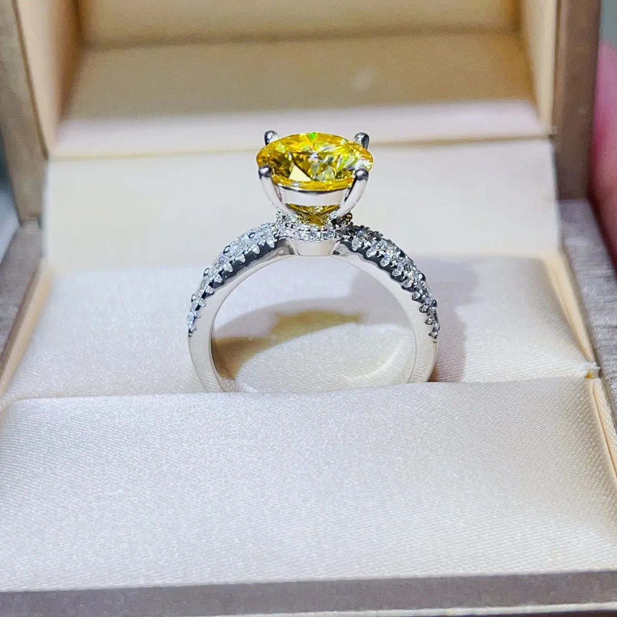 3 Carat Moissanite Sterling Silver Ring in Yellow - women's ring