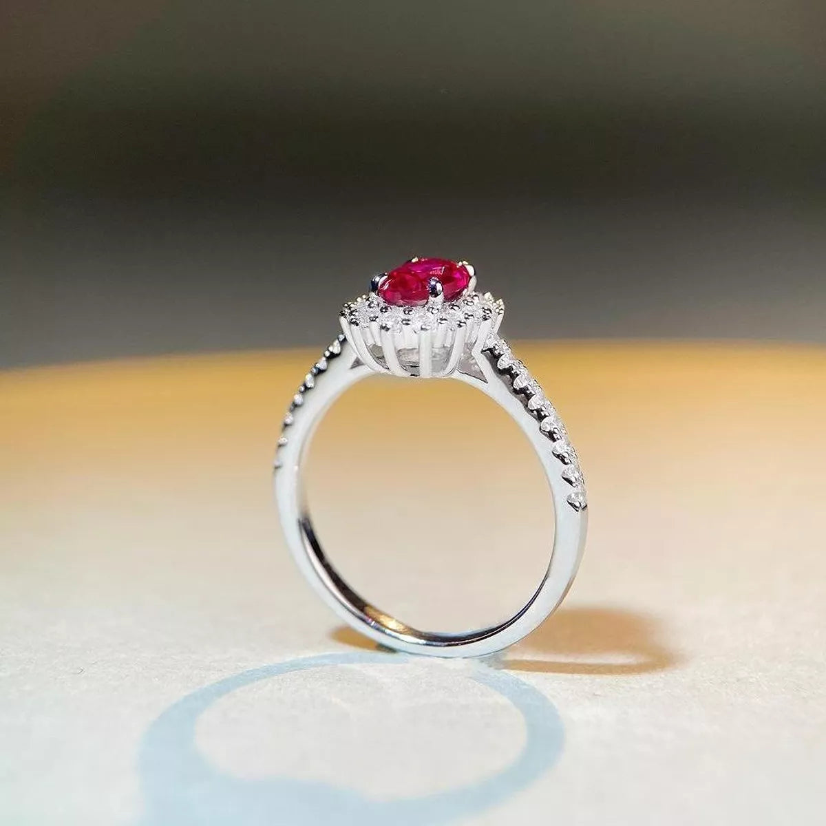 Sterling Silver Zircon Oval Ring in Deep Rose - women's ring