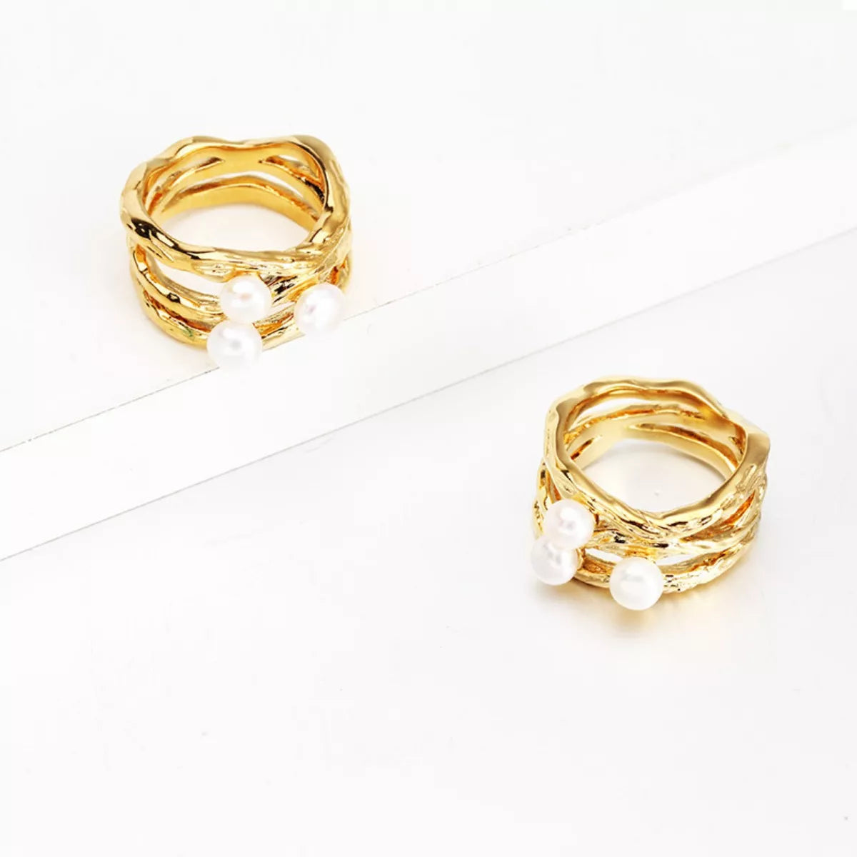 Synthetic Pearl 18K Gold-Plated Copper Ring in Gold - women's ring