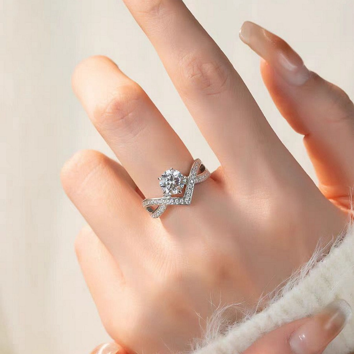 1 Carat Moissanite Sterling Silver Ring in Silver - women's ring