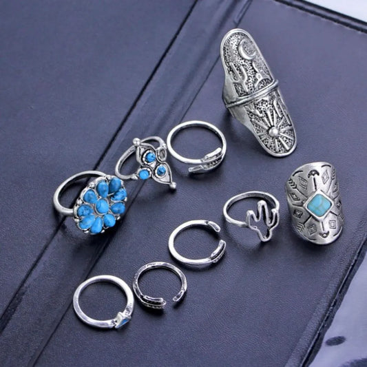 Alloy Turquoise 9-Piece Ring Set in Silver - women's ring