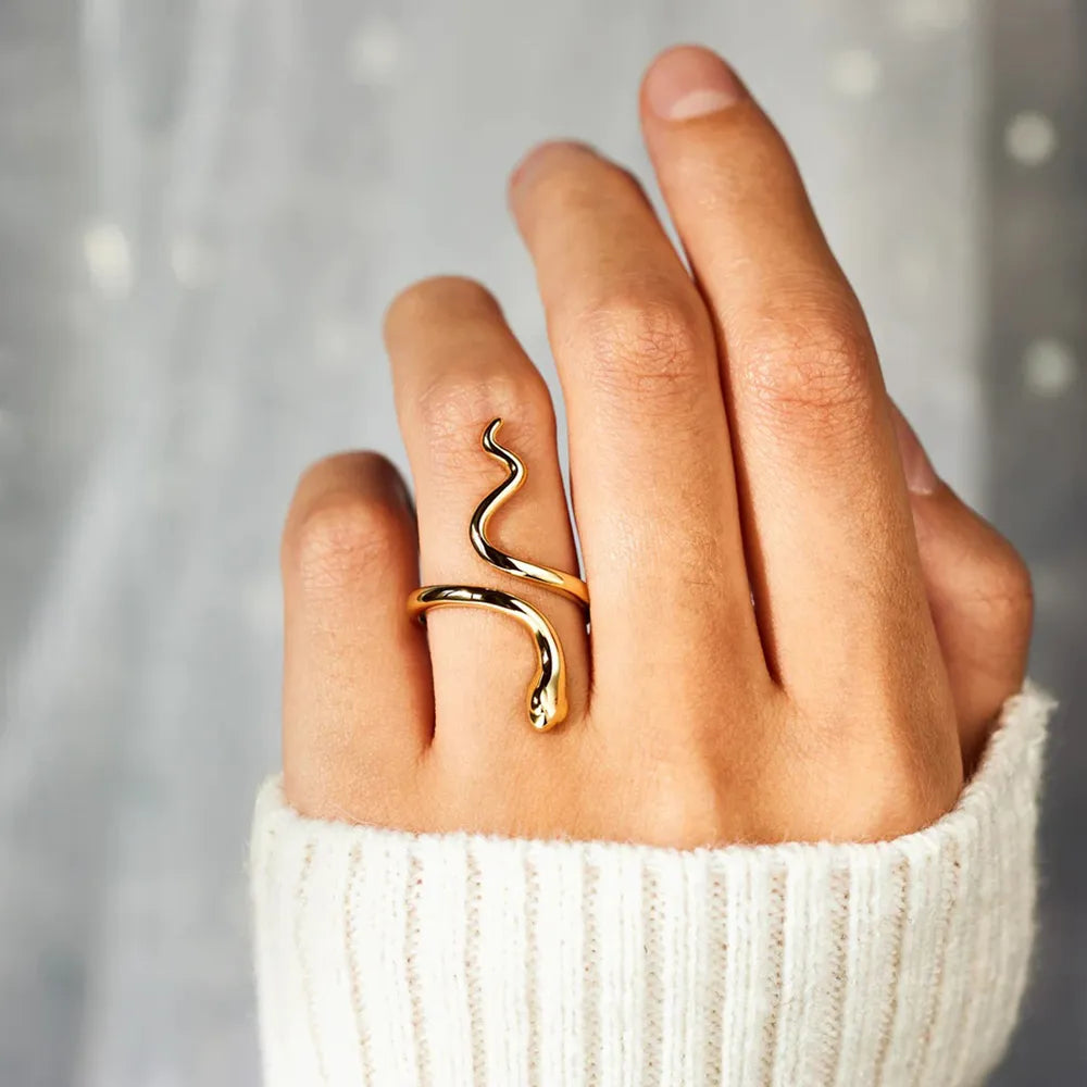 Snake Shape 18K Gold-Plated Bypass Ring - alternate ring view