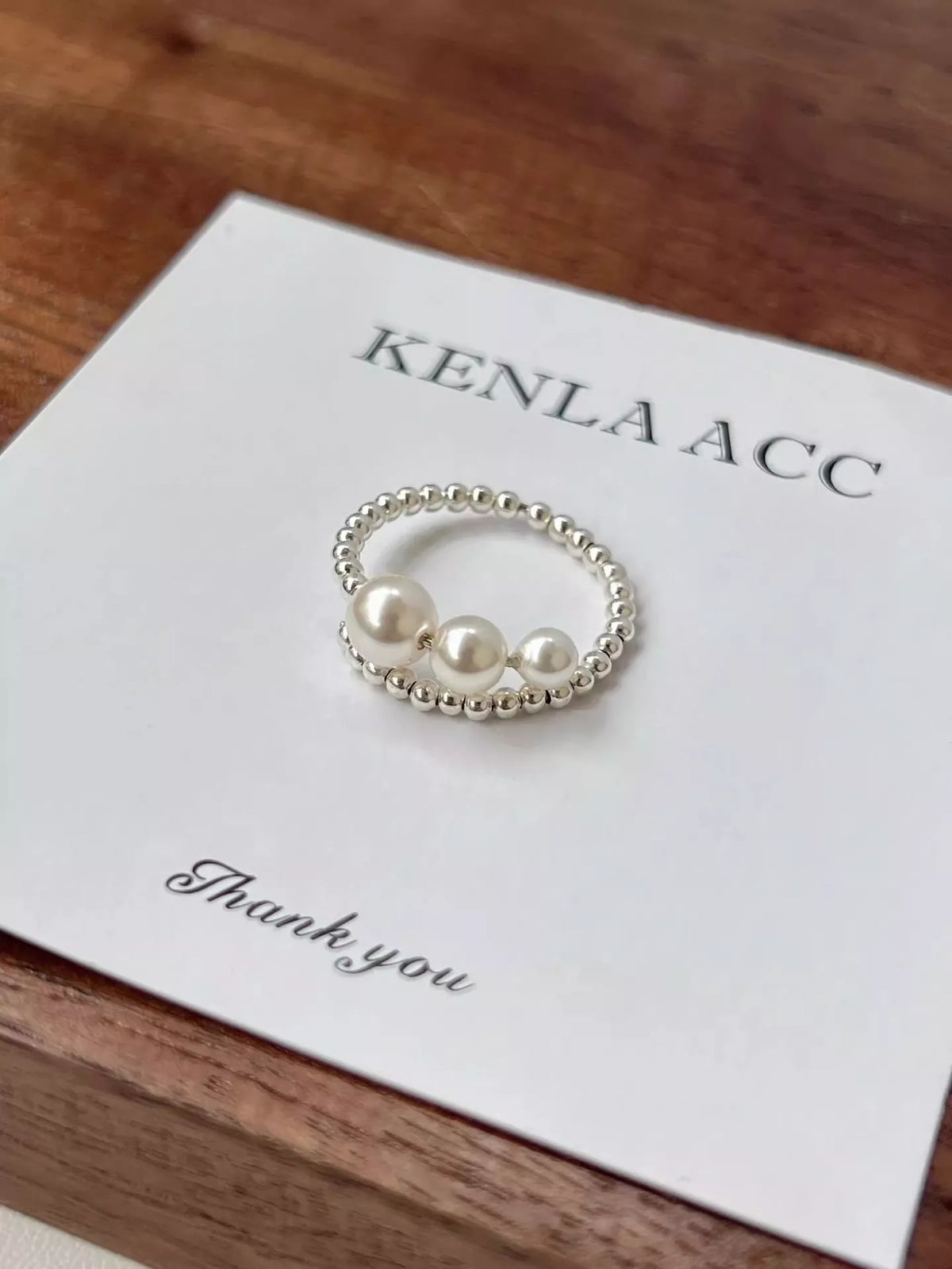 Triple Pearl Beaded Bypass Ring - alternate ring view