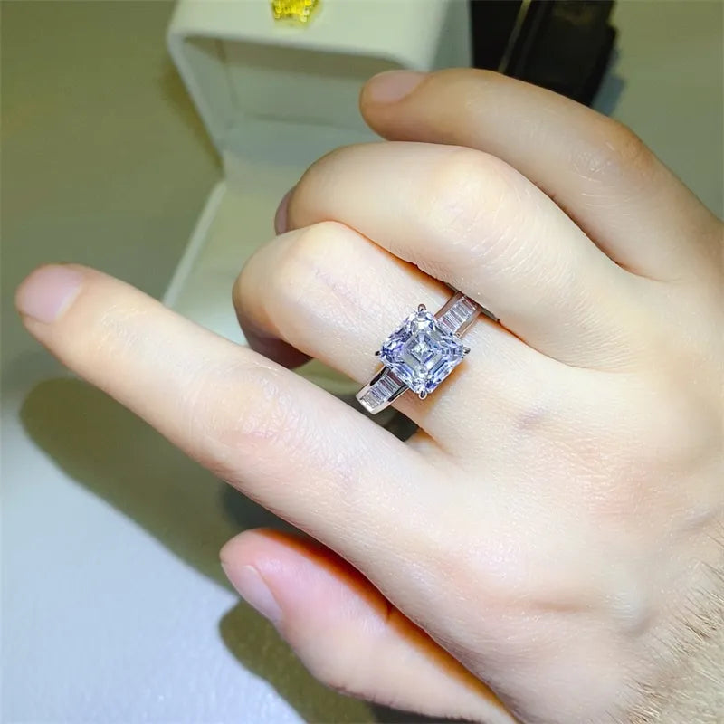 3 Carat Moissanite Sterling Silver Square Shape Ring in Silver - women's ring