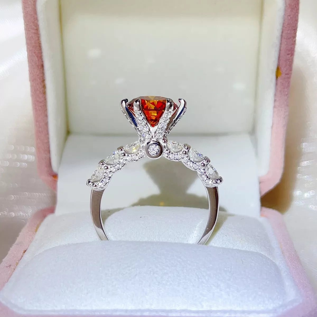 3 Carat Sterling Silver Moissanite Ring in Red - women's ring