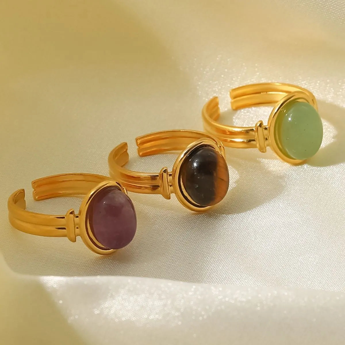 Vintage Natural Stone Gold-Plated Adjustable Ring in Lilac - women's ring
