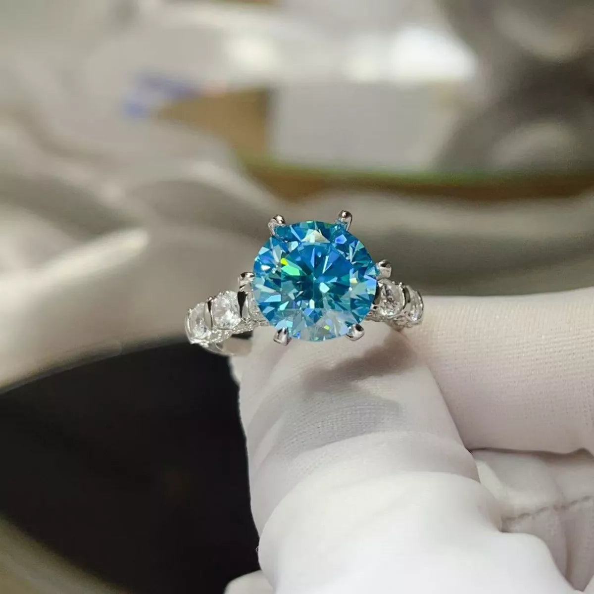 5 Carat Moissanite 6-Prong Sterling Silver Ring in Silver - women's ring