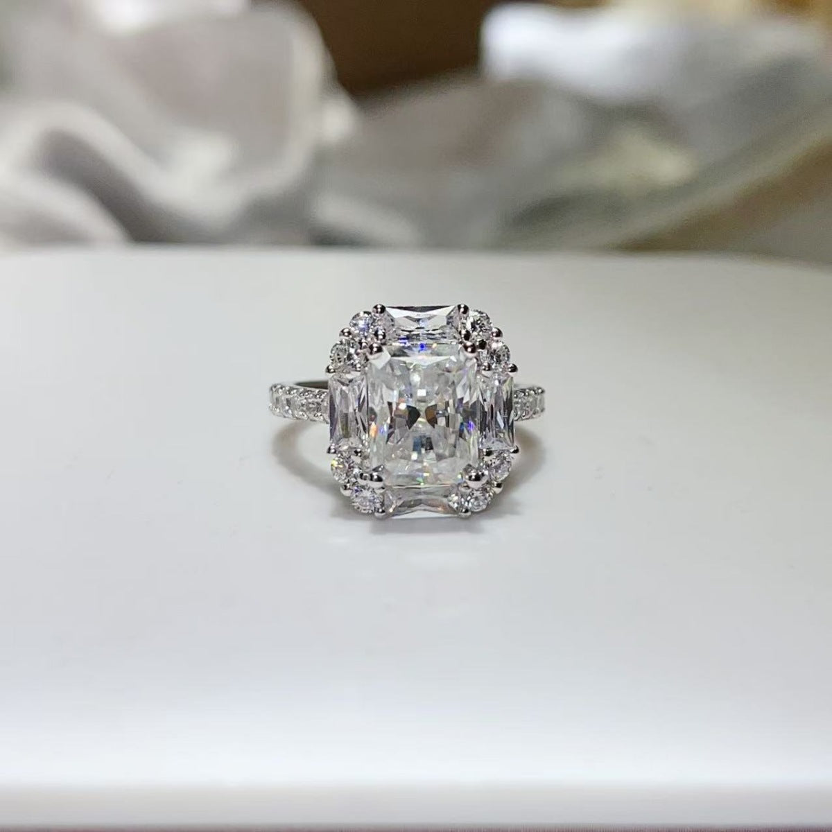 3 Carat Moissanite Sterling Silver Ring in Silver - women's ring