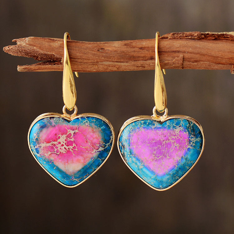 Natural Stone Heart Drop Earrings in Deep Purple - women's drop earrings