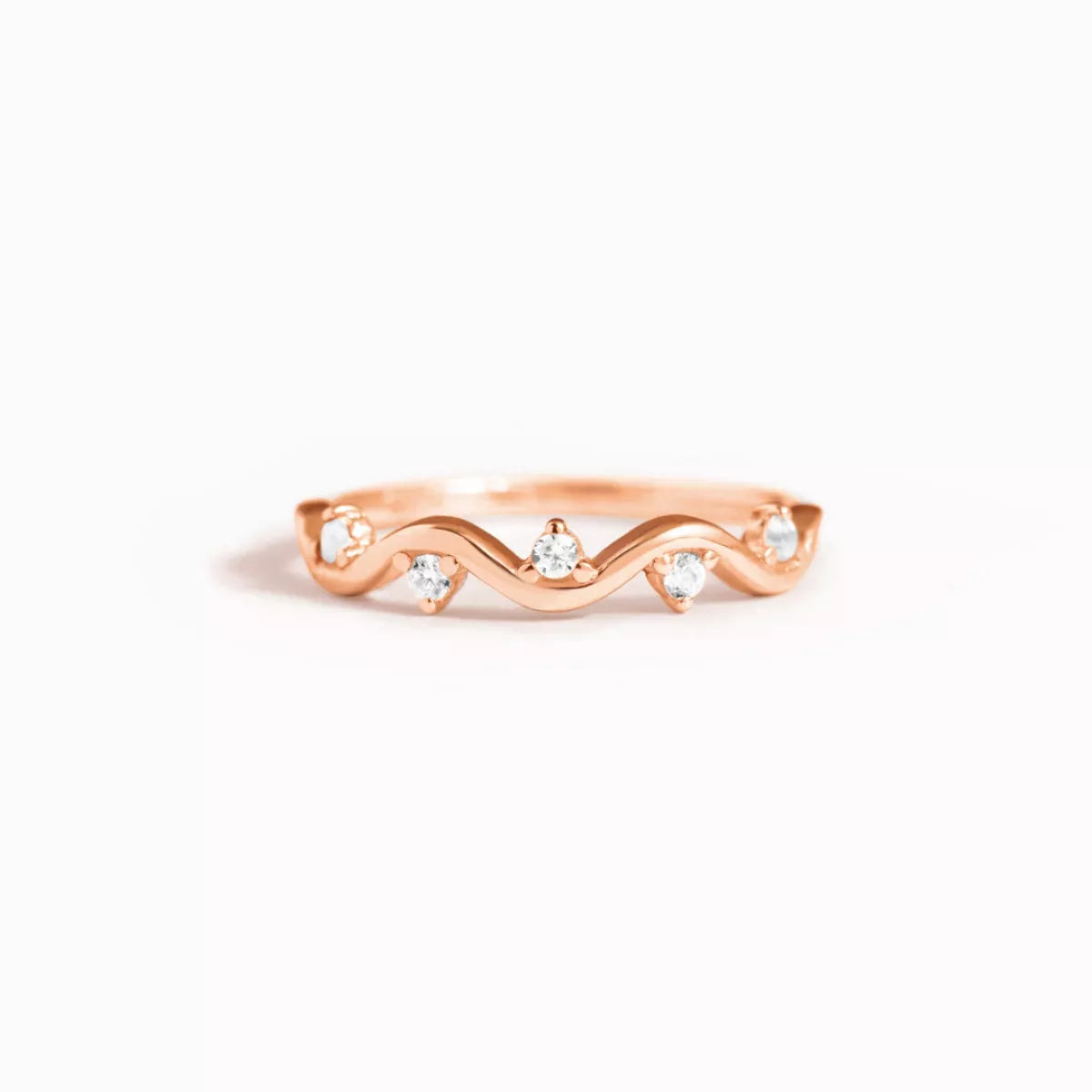 Sterling Silver Zircon Wave Ring in Gold - women's ring