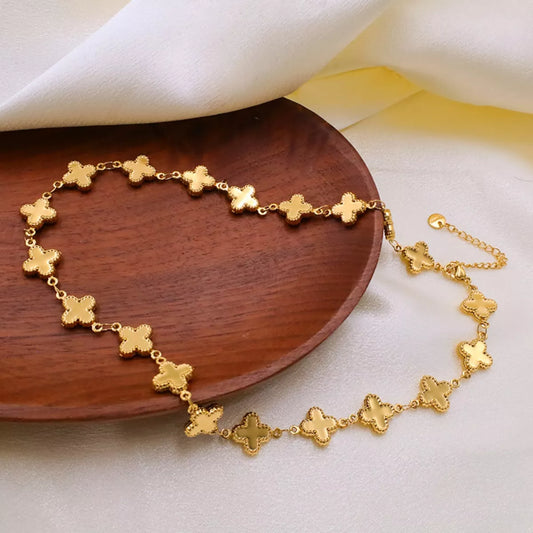 18K Gold-Plated Clover Charm Necklace in Gold - women's necklace