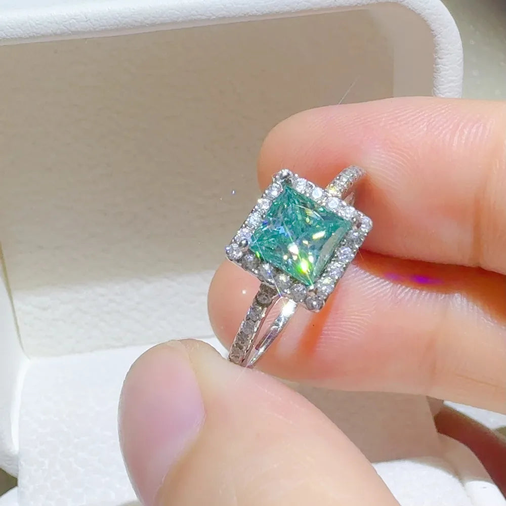 2 Carat Sterling Silver Moissanite Square Shape Ring in Silver - women's ring