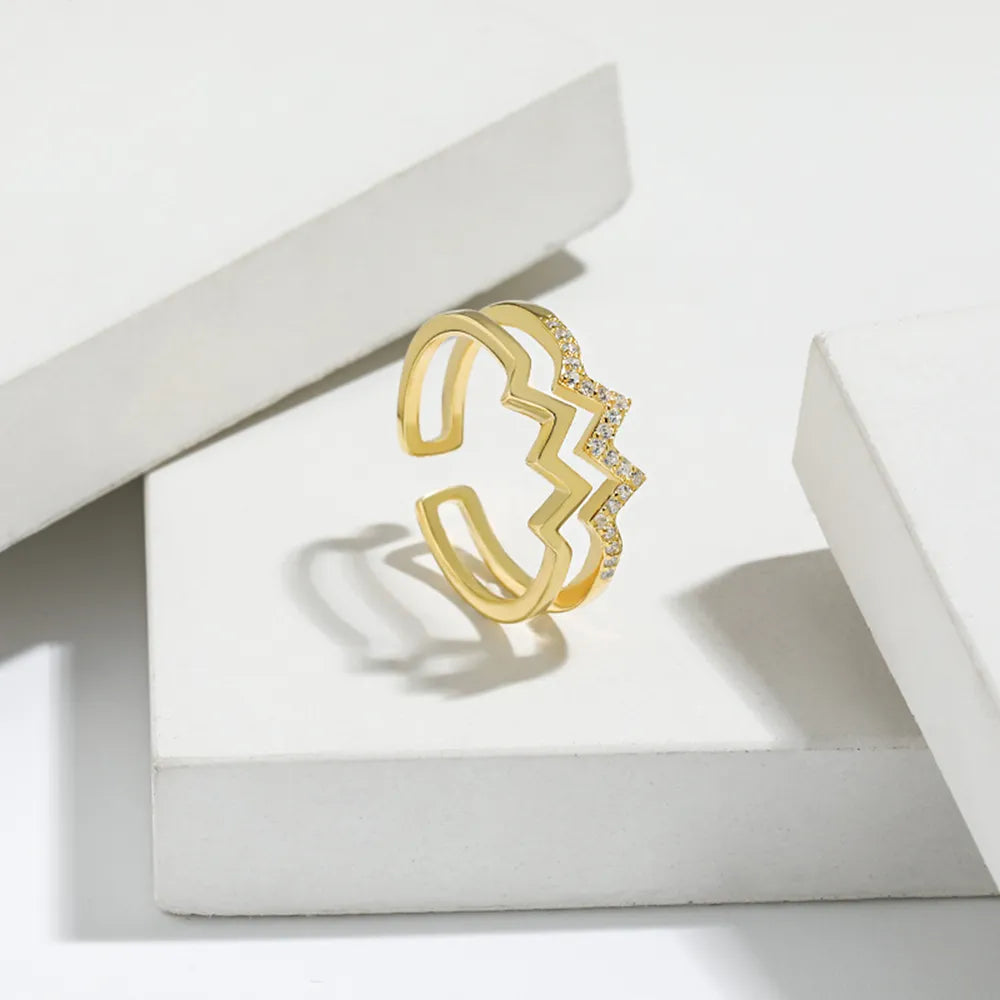 Wave Shape Inlaid Zircon Open Ring - alternate ring view