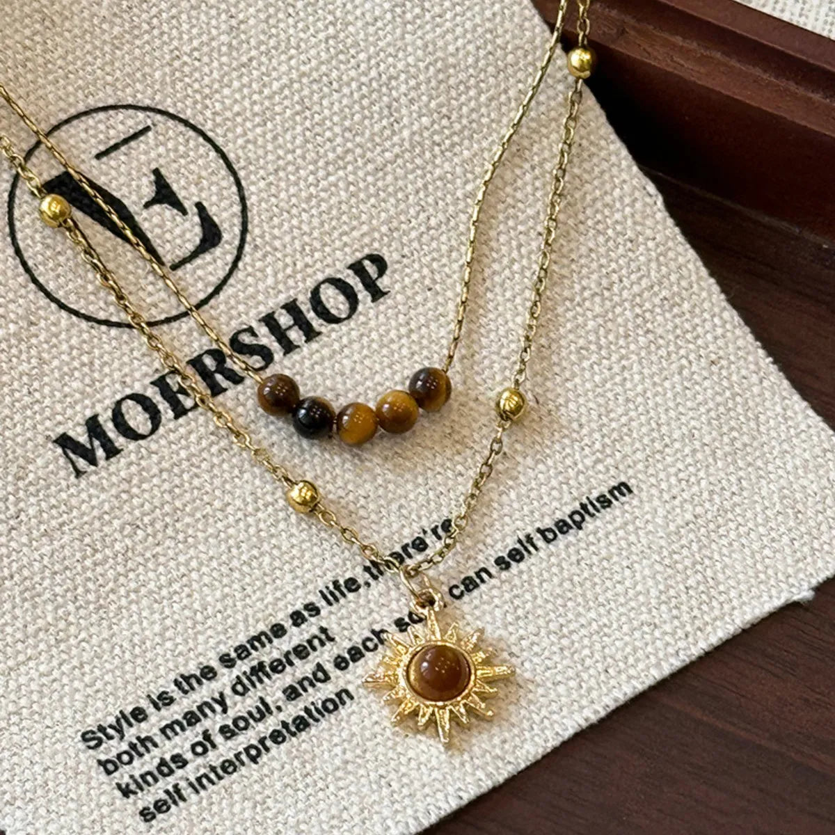 Tiger's Eye Copper Double Layered Necklace in Brown - women's layered necklace