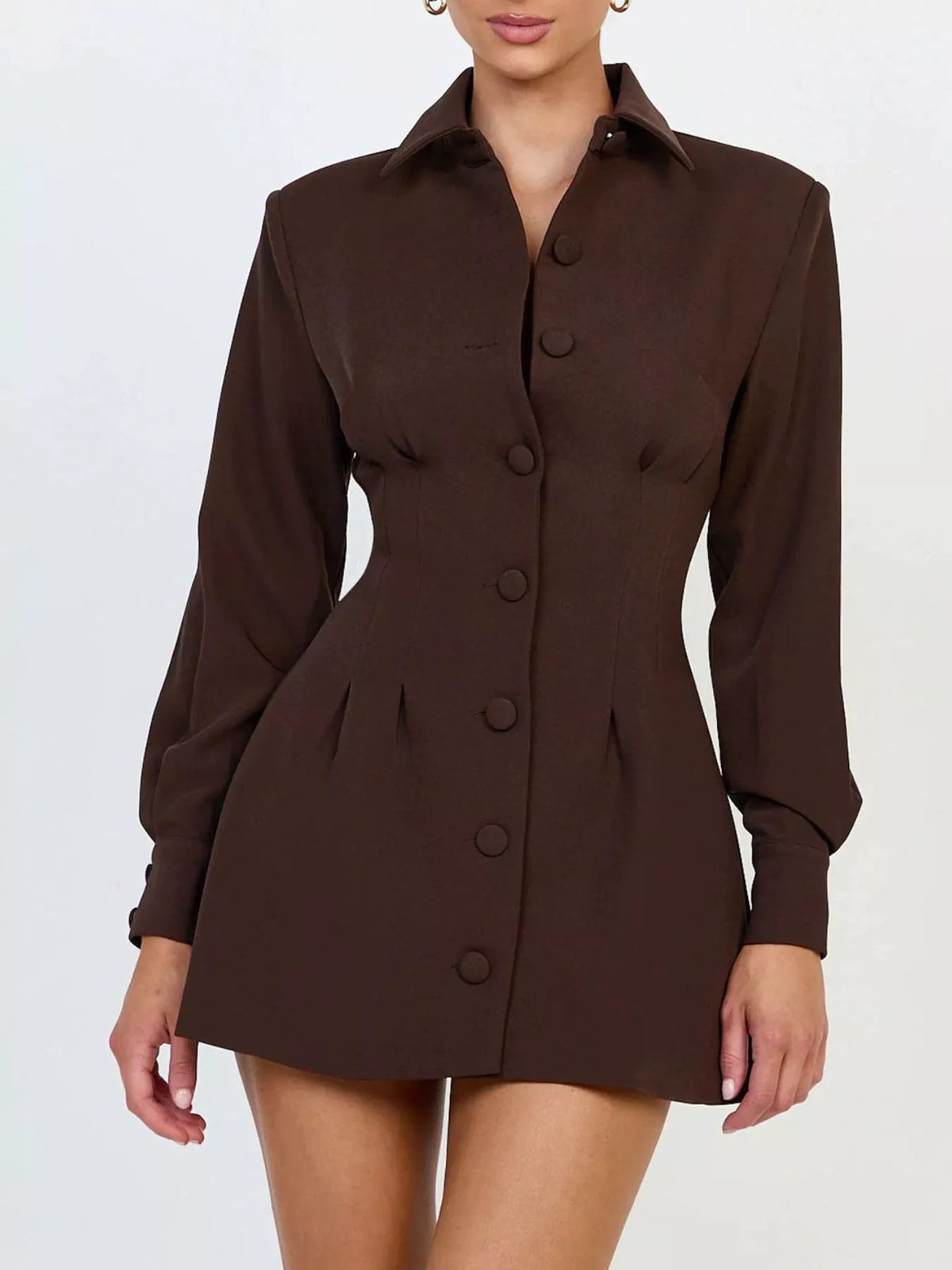 Corset-Style Button-Down Blazer Dress in Brown - Blossom's