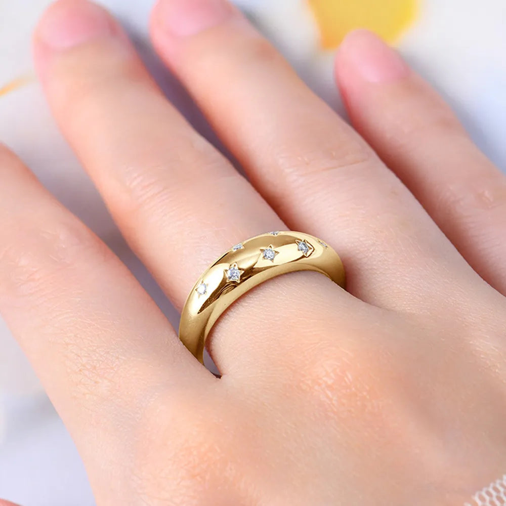Sterling Silver Inlaid Moissanite Star Ring in Gold - women's ring