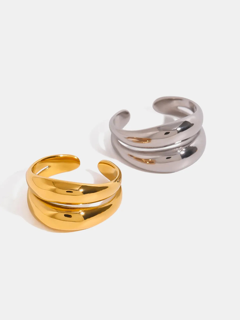 Stainless Steel Double-Layered Ring in Gold - women's ring
