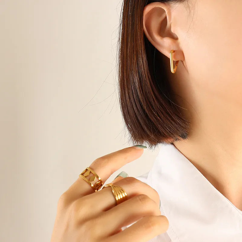 Titanium Steel Geometric Huggie Earrings in Silver Sharp Triangle - women's huggie earrings