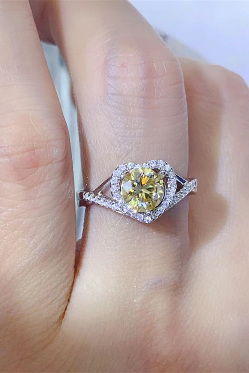 Adored 1 Carat Moissanite Sterling Silver Heart Ring in Yellow - women's ring