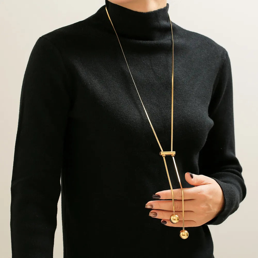 18K Gold-Plated Titanium Steel Hollow Bead Necklace - alternate necklace view