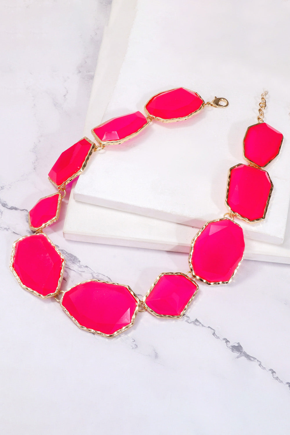 Geometric Shape Zinc Alloy Frame Resin Necklace - alternate necklace view