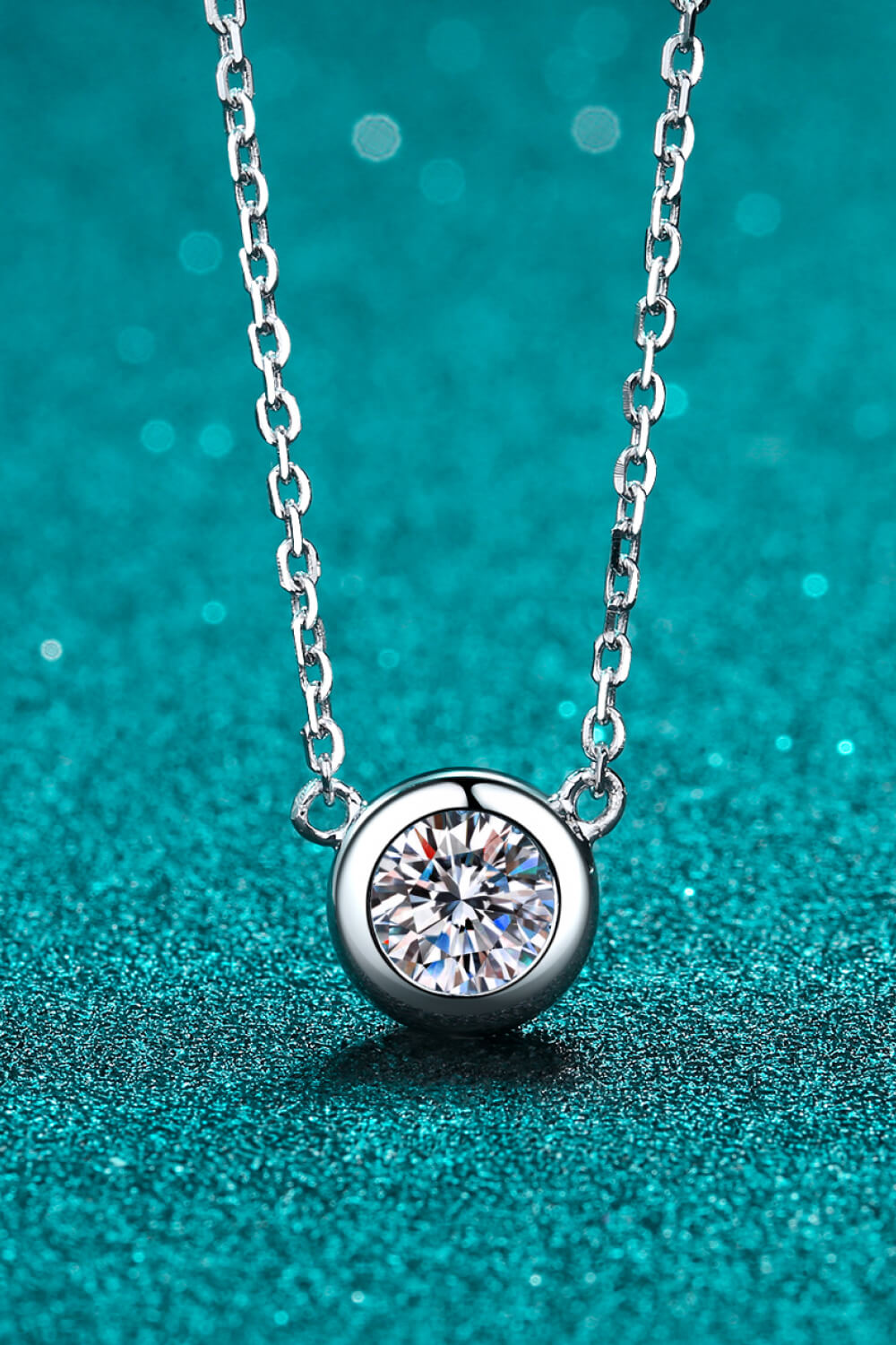 Moissanite Round Pendant Chain Necklace in Silver - women's pendant necklace