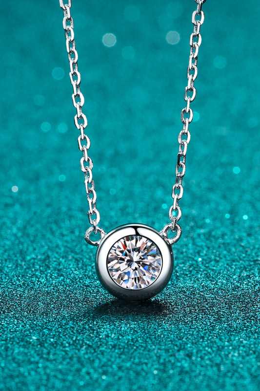 Moissanite Round Pendant Chain Necklace in Silver - women's pendant necklace
