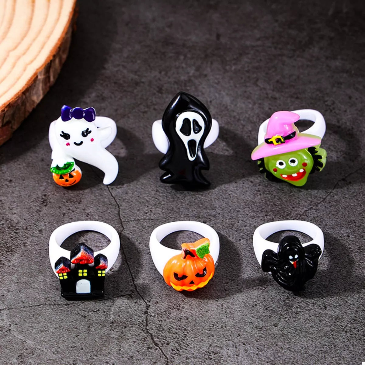 6 Piece Halloween Themed Rings - alternate ring view