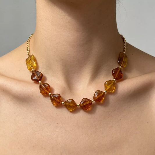 Geometric Acrylic Bead Necklace in Tangerine - women's necklace
