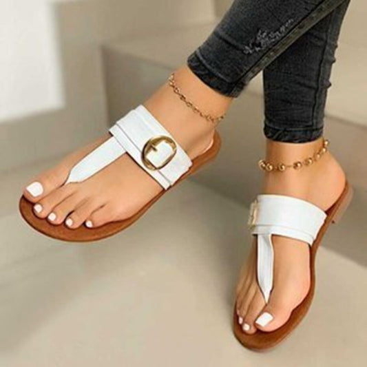 Toe-Post Buckle Sandals in White - women's thong sandals