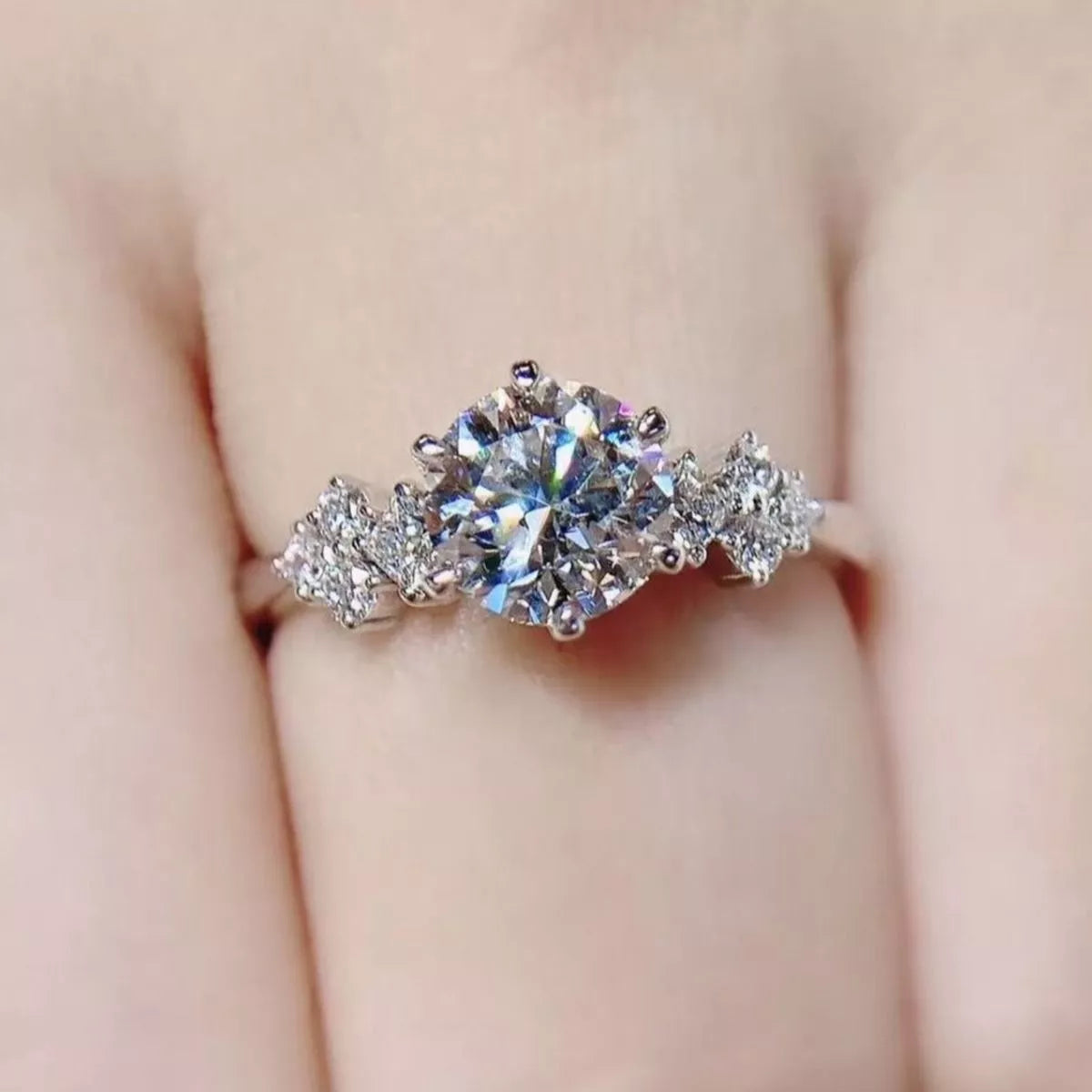2 Carat Moissanite Sterling Silver Ring in Silver - women's ring