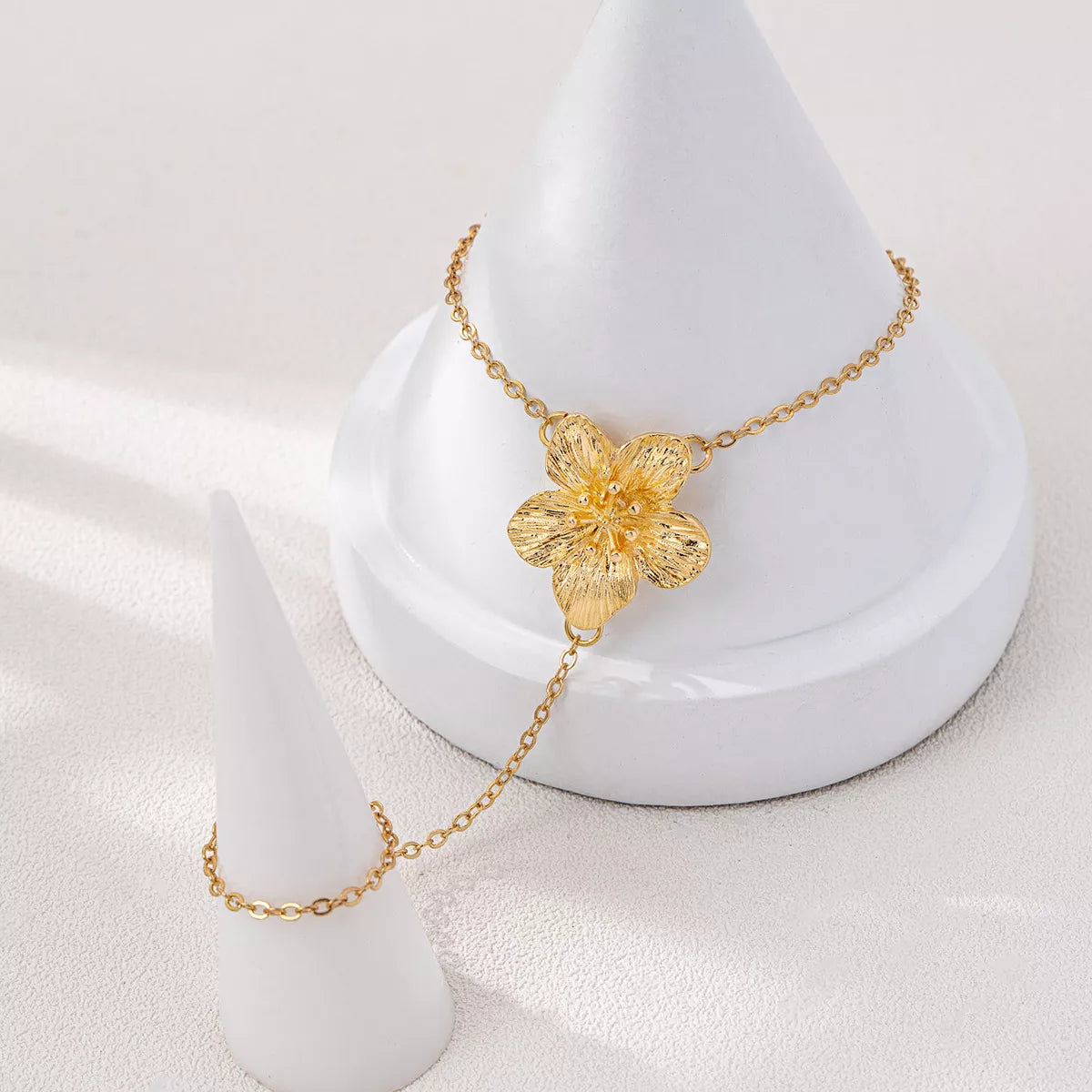 18K Gold-Plated Chain Flower Bracelet - alternate jewelry view