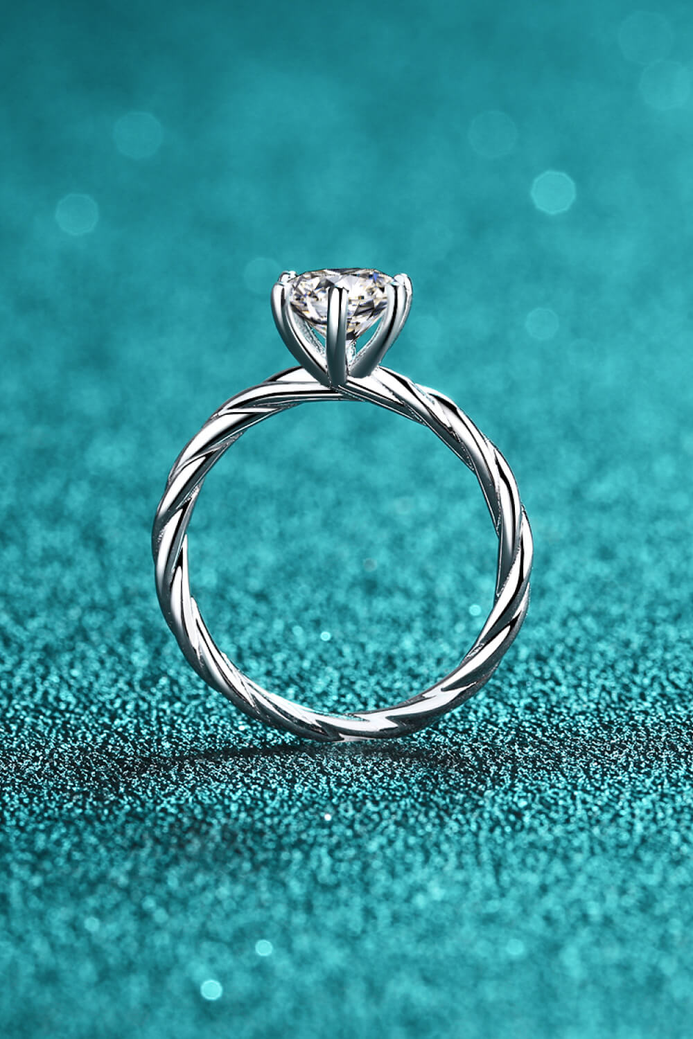 1 Carat Moissanite 6-Prong Twisted Ring in Silver - women's ring