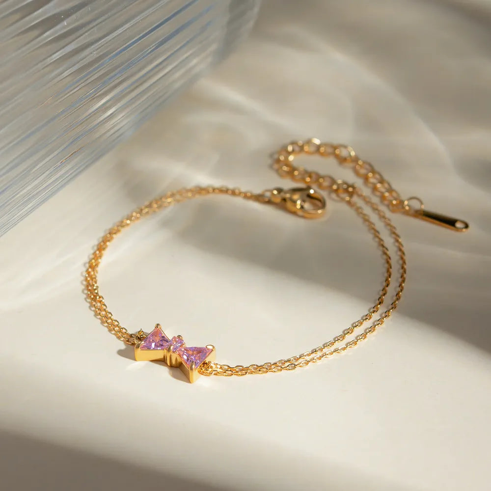 Stainless Steel Zircon Bow Bracelet - alternate jewelry view