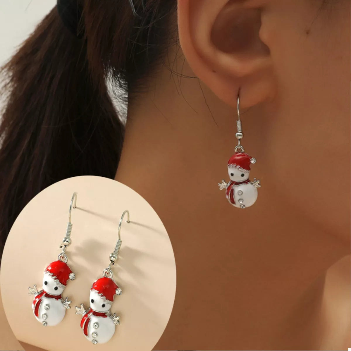 Christmas Snowman Drop Earrings - alternate earring view