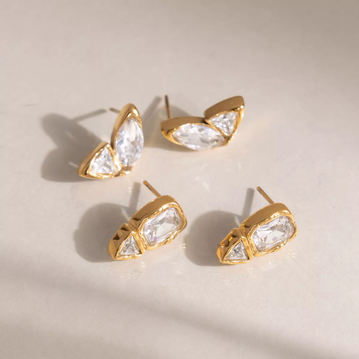 18K Gold-Plated Alloy Zircon Stud Earrings in Style B - women's stud earrings