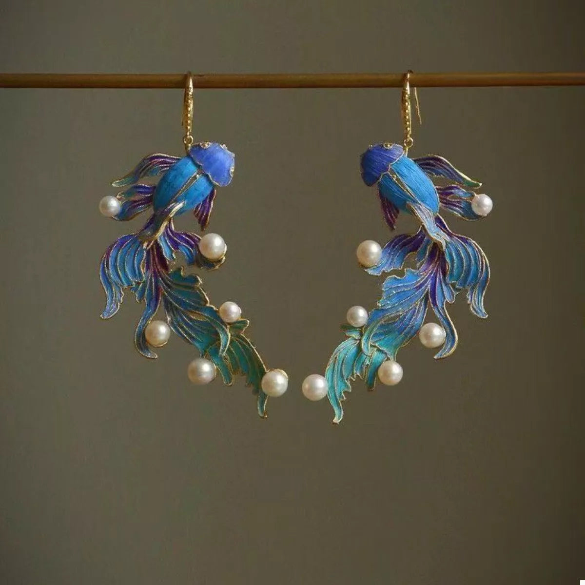 Goldfish Pearl Dangle Earrings in Blue - women's dangle earrings