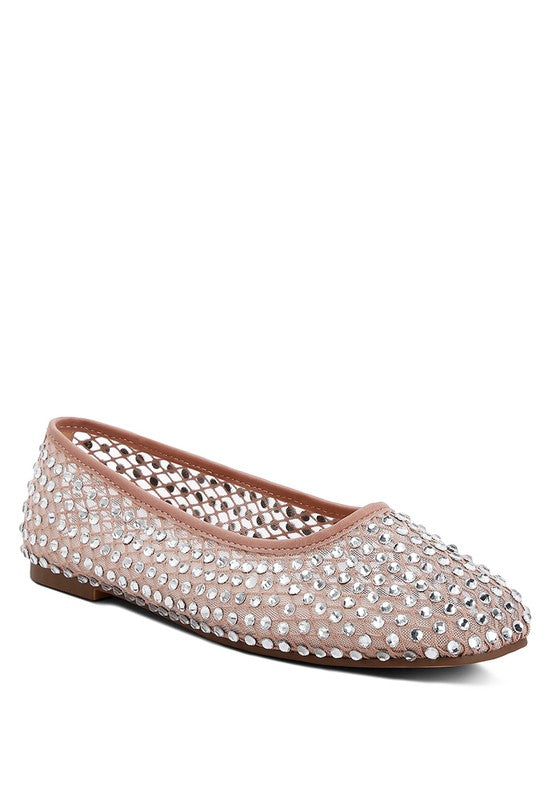 Mesh Rhinestone Ballerinas featuring a closed square toe design and rhinestone embellishments, crafted from high-quality mesh and TPR materials. Designed for ultimate comfort with light cushion insoles and a flat heel. Enjoy the convenience of a slip-on closure for effortless wear. Free shipping on all orders. Shop now!