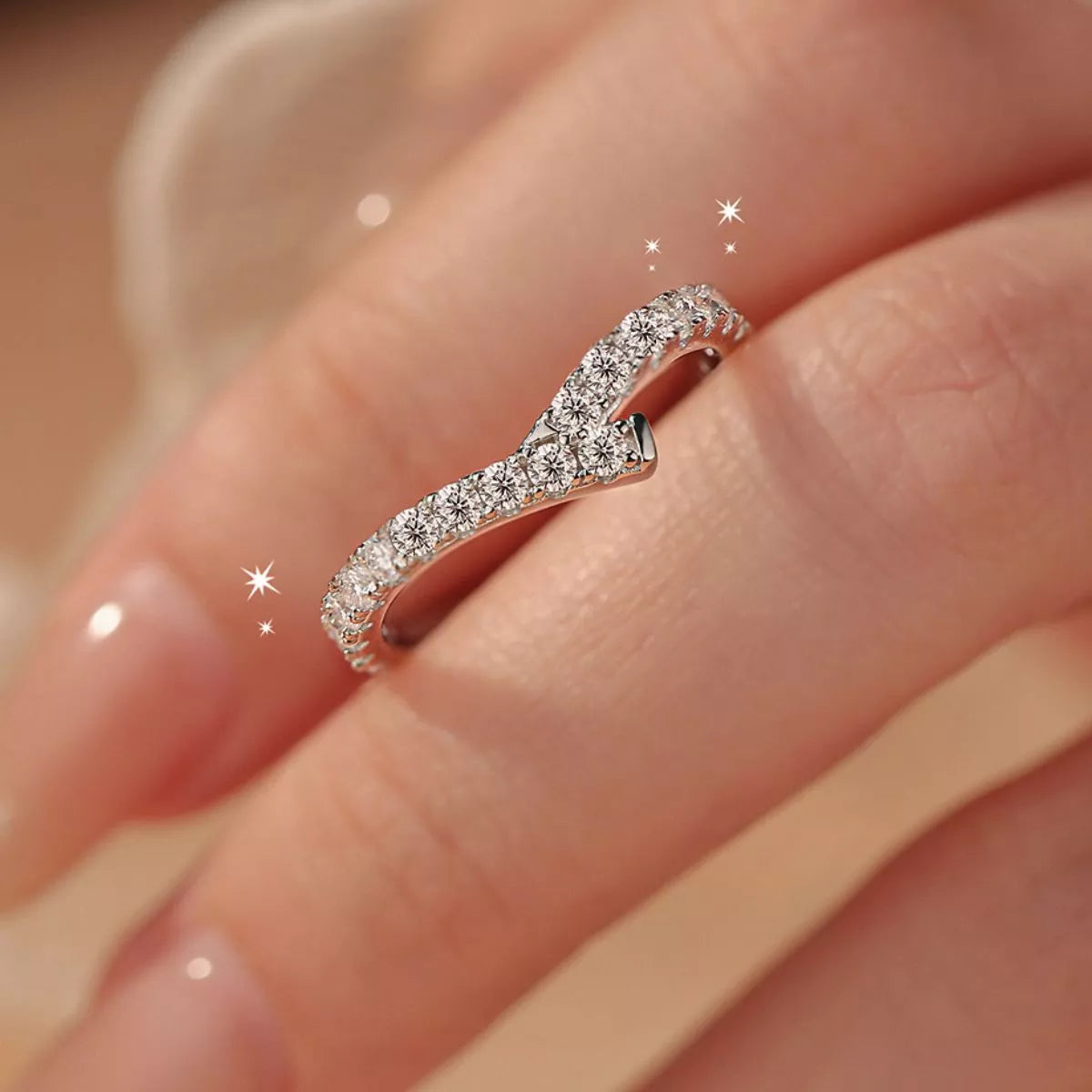 Sterling Silver Moissanite Geometric Ring - alternate ring view