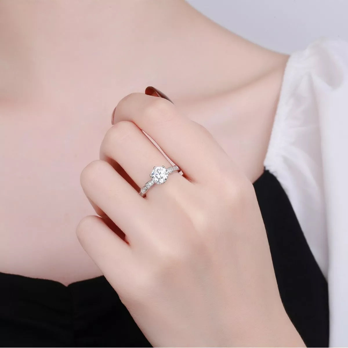 1 Carat Moissanite Sterling Silver Ring - alternate ring view