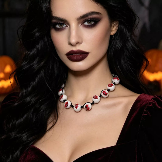 Halloween Beaded Choker Necklace in White - women's choker necklace