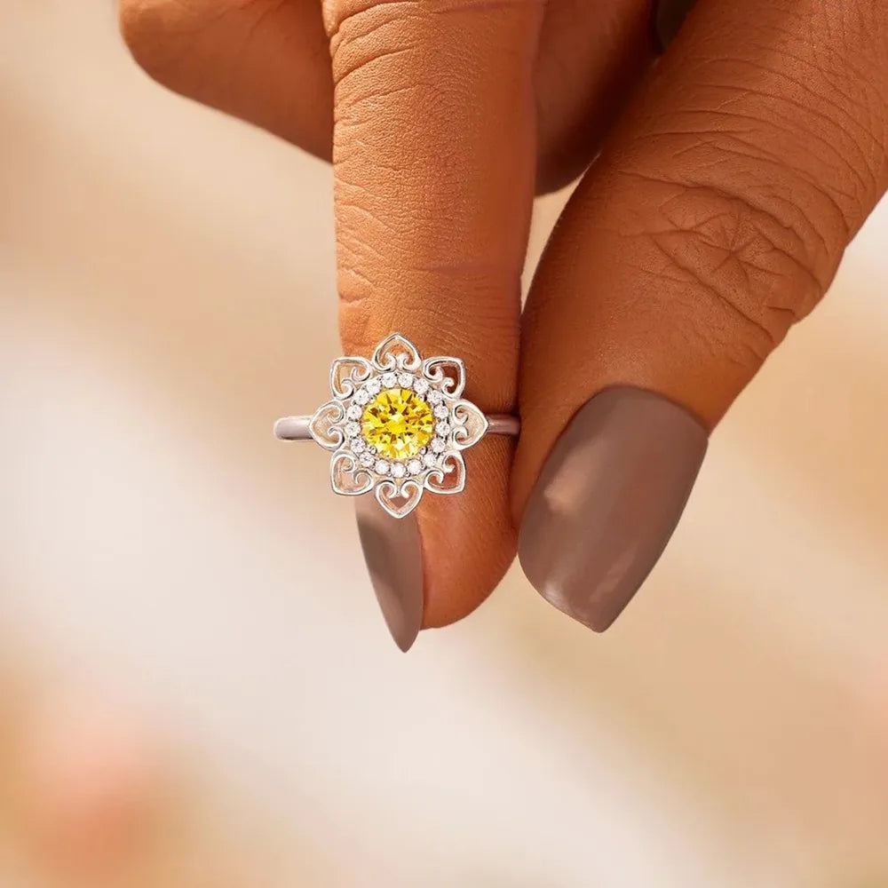 Flower Shape Zircon Platinum-Plated Sterling Silver Ring - alternate ring view