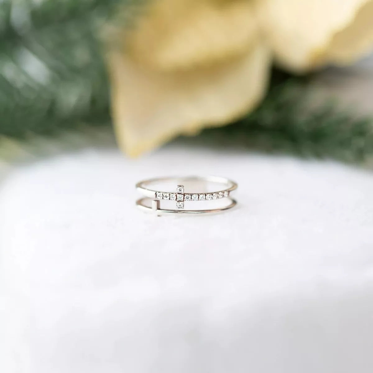 Double Band Cross Ring in Gold - women's band ring