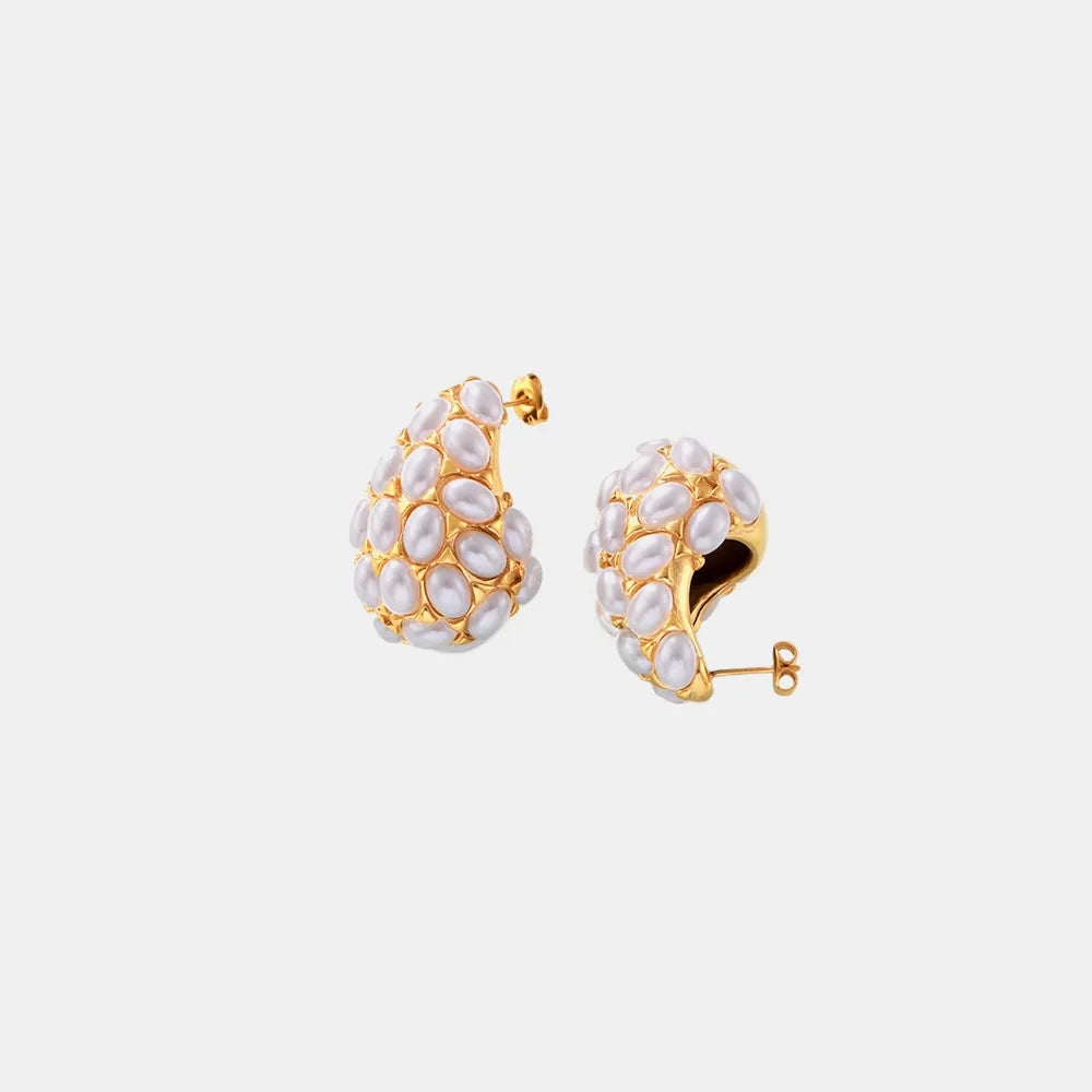 Titanium Steel Inlaid Imitation Pearl Earrings - alternate earring view