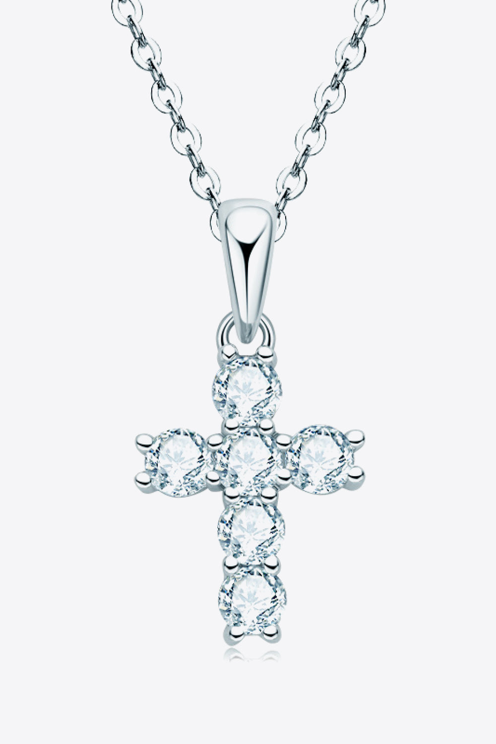 Sterling Silver Cross Moissanite Pendant Necklace - alternate necklace view