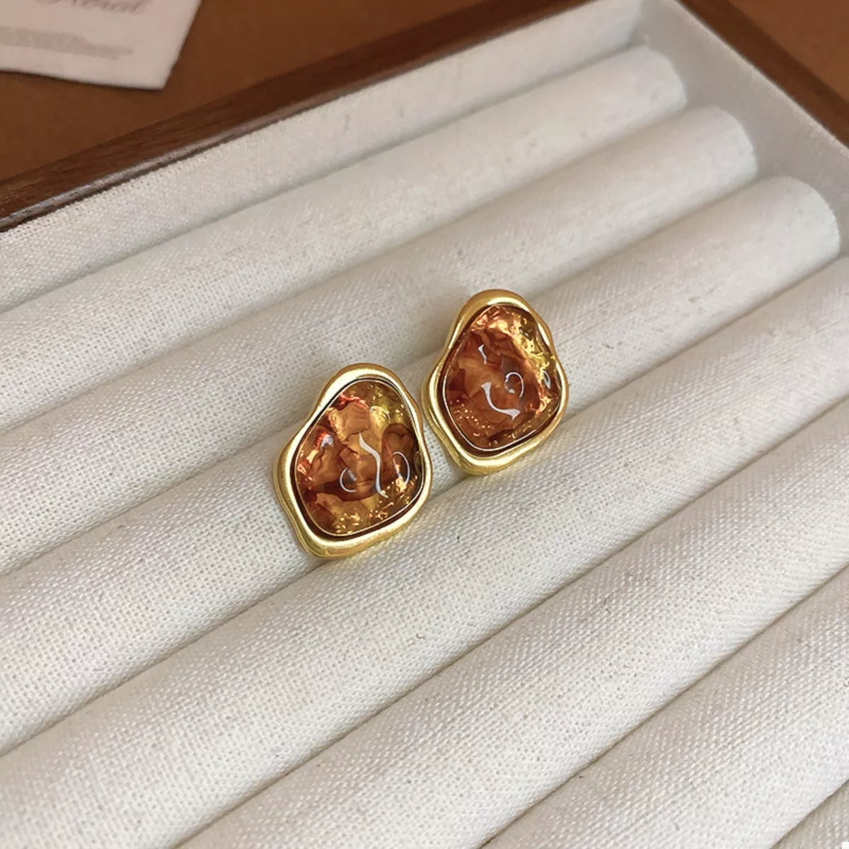18K Gold-Plated Alloy Resin Geometric Earrings - alternate earring view